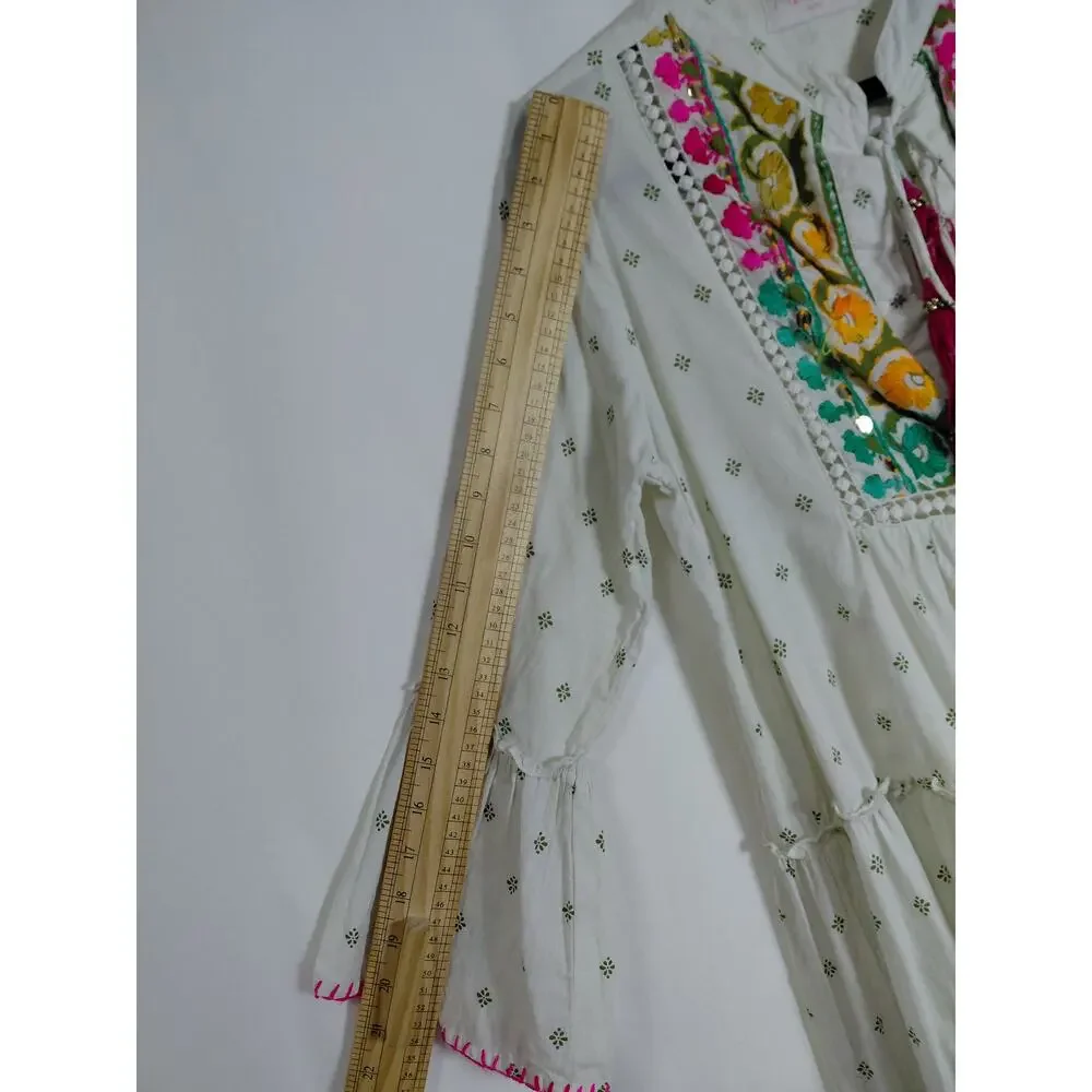 Miss June Paris White Boho Bell Sleeve Tiered Dress See Measurements